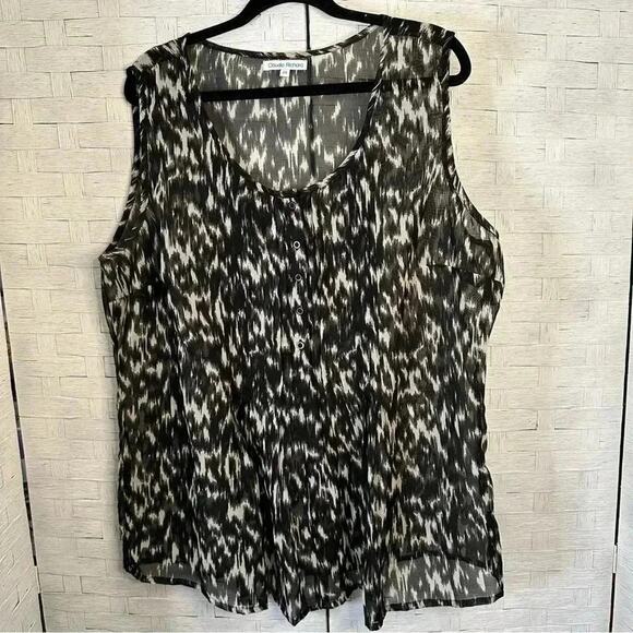 Claudia Richard sheer, sleeveless, top animal, print, excellent condition size2X - Picture 1 of 4
